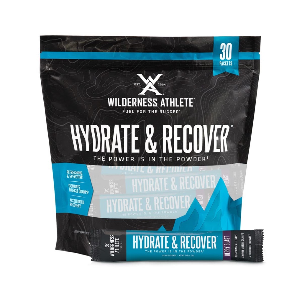 Wilderness Athlete - Hydrate & Recover | Liquid Hydration Packets Electrolyte Drink Mix - Recover Faster with Bcaas - 30 Single Service Hydrate Packets (Berry Blast),0.49 Ounce (Geçmiş 30'un paketi)