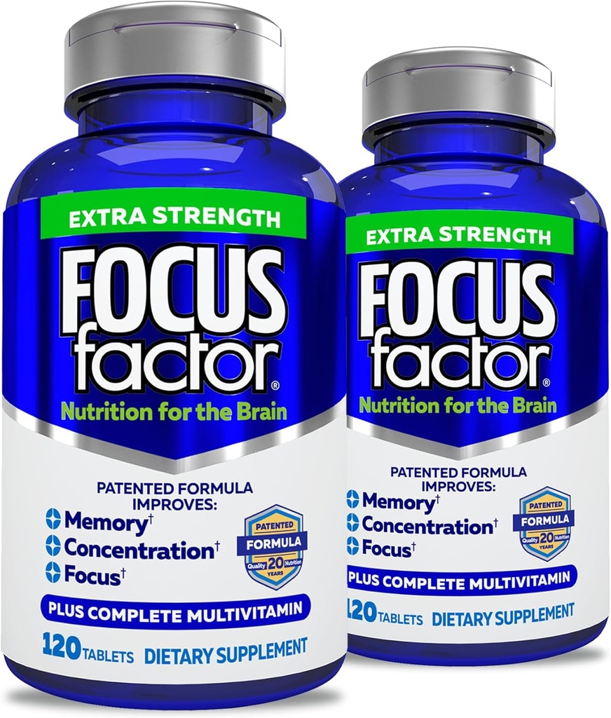 Focus Factor Adults Extra Strength, 120 Count- εγκεφαλικό συμπλήρωμα για τη μνήμη, συγκέντρωση, εστίαση - DMAE, βιταμίνη D, DHA- εγκεφαλική υγεία συμπλήρωμα – Trusted Formula- εγκεφαλικές βιταμίνες, χάπια εστίασης (2 pk)