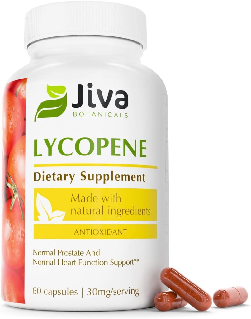 Jiva Botaniks Lycopene Supplement 30mg - Normal Prostate ve Kalp Sağlığı Desteği için Antioksit - ABD'de Made in the USA - Non GMO, Vegan - 60 Capsules