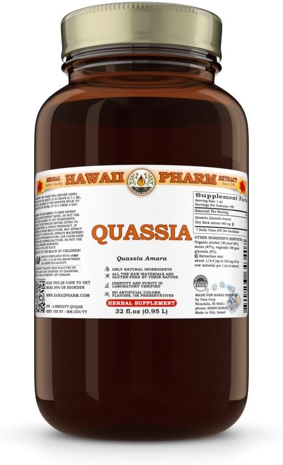 Quassia (Quassia Amara) Kuru Bark Tincture, Hawaii'de Made, All Natural, Vegan, Pure Liquid Extract - 32 fl.oz