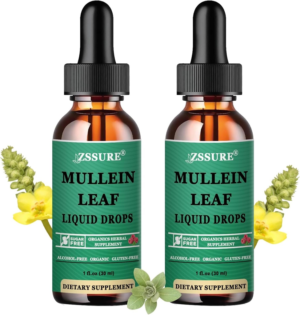 (2 Pack) Lungs için Mullein Drops - Mullein Leaf Extract - Made in UK - Tincture Support Respiratory Health,Lung Detox,Bronchial Cleanse -Liquid Drops 5X Stronger Than Mullein Tea,Pills