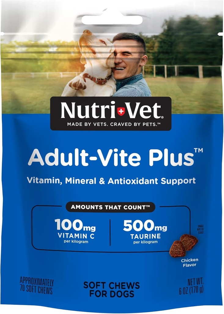 Nutri-Vet Adult-Vite Plus Dog Multivitamin Soft Chews, Daily Dog Supplement with Vitamins Minerals and Antioksis, Supports Skin, Immune, Ortak ve Gut Health, Tasty Chicken Flavor, 70 Count
