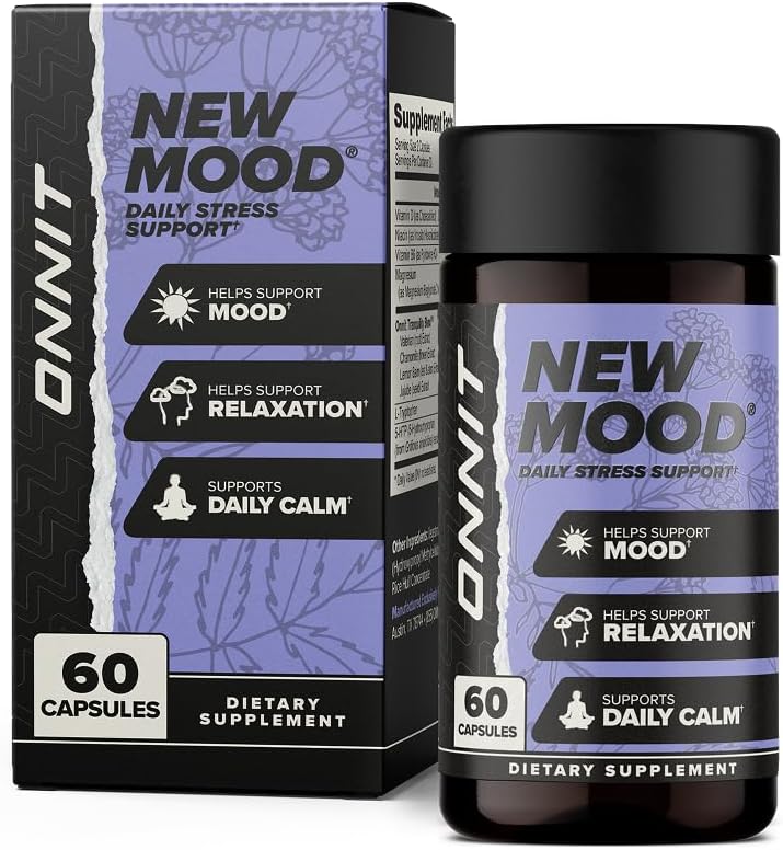 ONNIT New Mood Daily Stress Support Capsules, IGENTM Non-GMO Tested, Sleep and Mood Support Supplement for Men and Women, Daily Stress Management Capsules, 60 Count Count Count Count