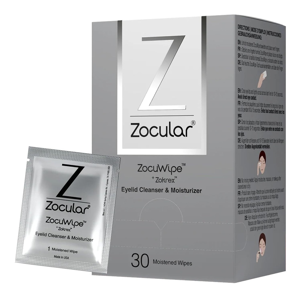 Zocuwipe Eyelid Wipes με φυσικό σύμπλοκο Okra - Eyelid Cleanser και Moisturizer Pads - Eyelid Cleansing Wipes - Blepharitis Θεραπεία - 40ct