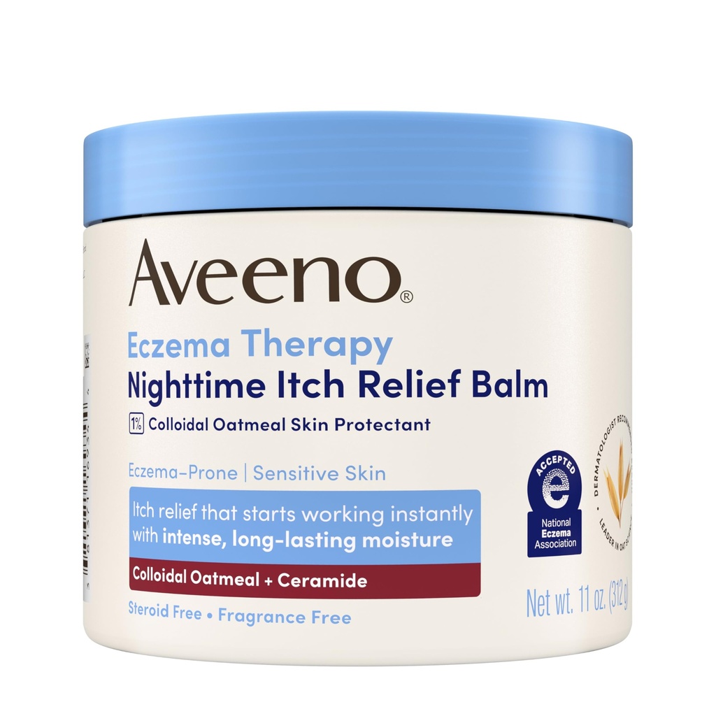 Aveeno Eczema Therapy Nighttime Itch Relief Balm, Eczema Cream για το σώμα, Ενυδατική Φόρμουλα Κολλοειδούς Βρώμης & Ceramide, Αρωματικό Χωρίς, Καταπραϋντικό Ξηρό Ίτσι Δέρμα, 11 fl oz