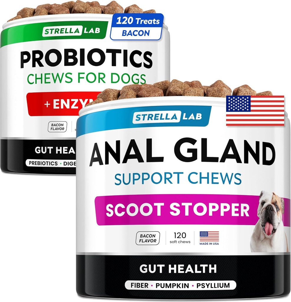 Probiotics + Anal Gland Support Dogs Bundle - Digestive Enzymes & Prebiotics - Αλλεργία, Διάρροια, Δυσκοιλιότητα & Θεραπεία Σκύλων - Συμπλήρωμα Ίνων για την Πέψη, την Υγεία και την Ανοσία - Made in USA