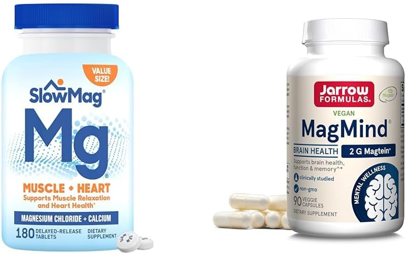 SlowMag Muscle + Heart Magnezyum Klorid to Steel Supplement to Support Muscle Relaxation & Jarrow Formulas MagMind Brain Health with Magtein (Magnesium L-Threonate)