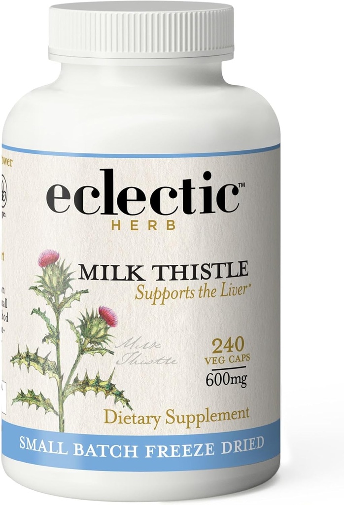 Eclectic Institute Raw Freeze-Dried Non-GMO Milk Thistle | With Silymarin for Liver Support - Detox, Cleanse & Keep | 240 CT