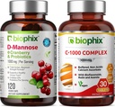 biophix D-Mannose Plus Cranberry Probiotics 1000 mg 120 Vcaps - Free Vitamin C-1000 30 Tablets - Supports Urinary Bladder Tract Health and Digestive Well Being