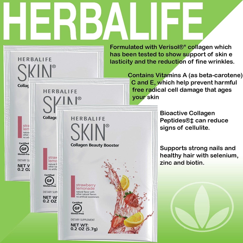 Herbalife Skin Strawberry Lemonade 30 Packets (5.7G) Skin Collagen Beauty Branson: Yapay Flavor, Yapay Tatlıcılar, Gluten-Free Sweeteners, Gluten-Free