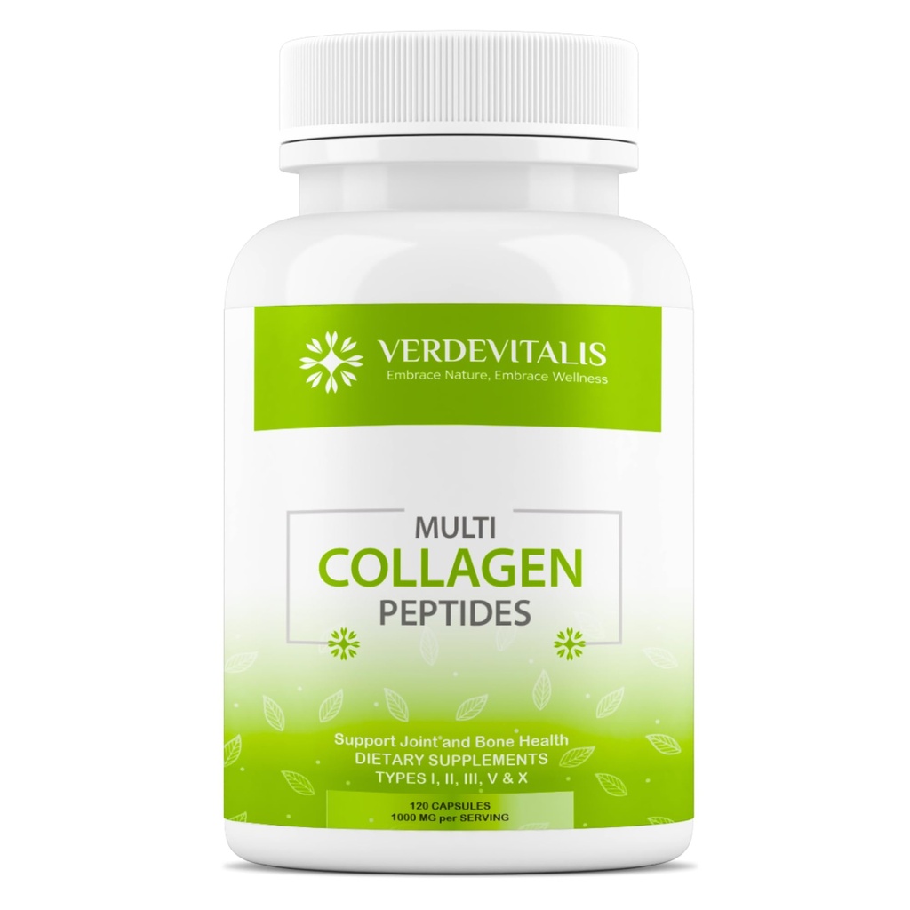 Multi Collagen Capsule Capsules - Non-GMO&Gluten Free Type I, II, III, V, X Hydrolyzed Collagen Supplements with C - Supports Health Hair, Skin, Nails, & Commons - 120 CPS