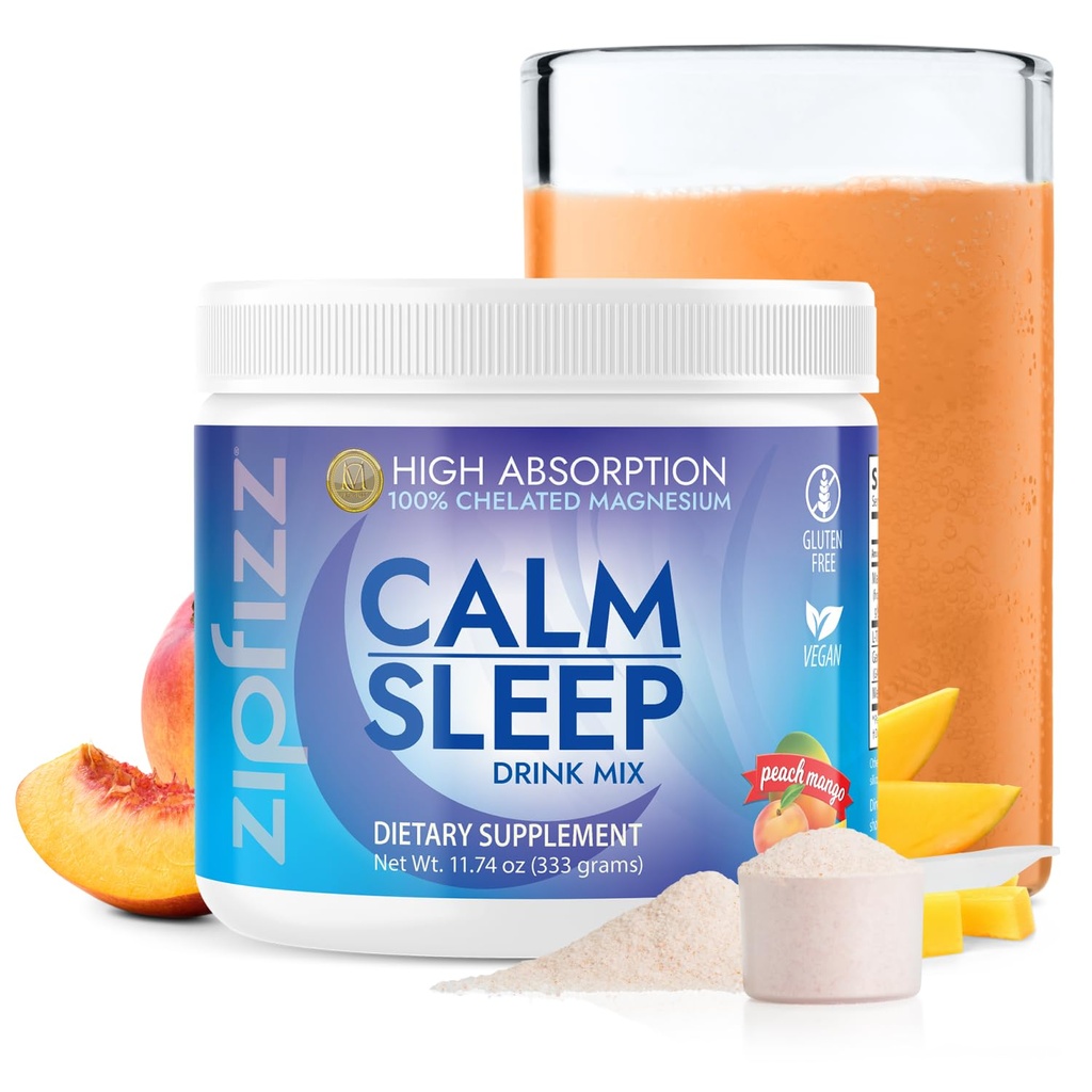 Zipfizz Nightly Calm & Sleep Supplement Toz, Peach Mango, 12.3 oz (30-60 Hizmet) | Çocuklar ve Yetişkinler için Doğal Uyku Yardımı | Contains Magnezyum, Melatonin, L-Theanine | Relaxation & MoodBoostment