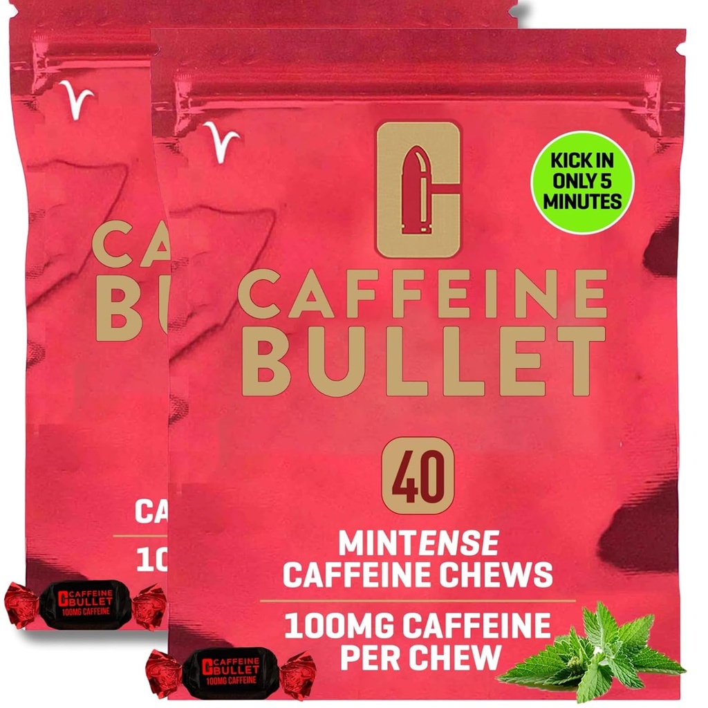 Caffeine Bullet Mint Energy Chews *80 – Γρηγορότερη Boost Than Gels, Tablets and Gum. 100mg per Serving - Sport Science for Running, Cycling, Gaming & Pre Education Endurance Kick.
