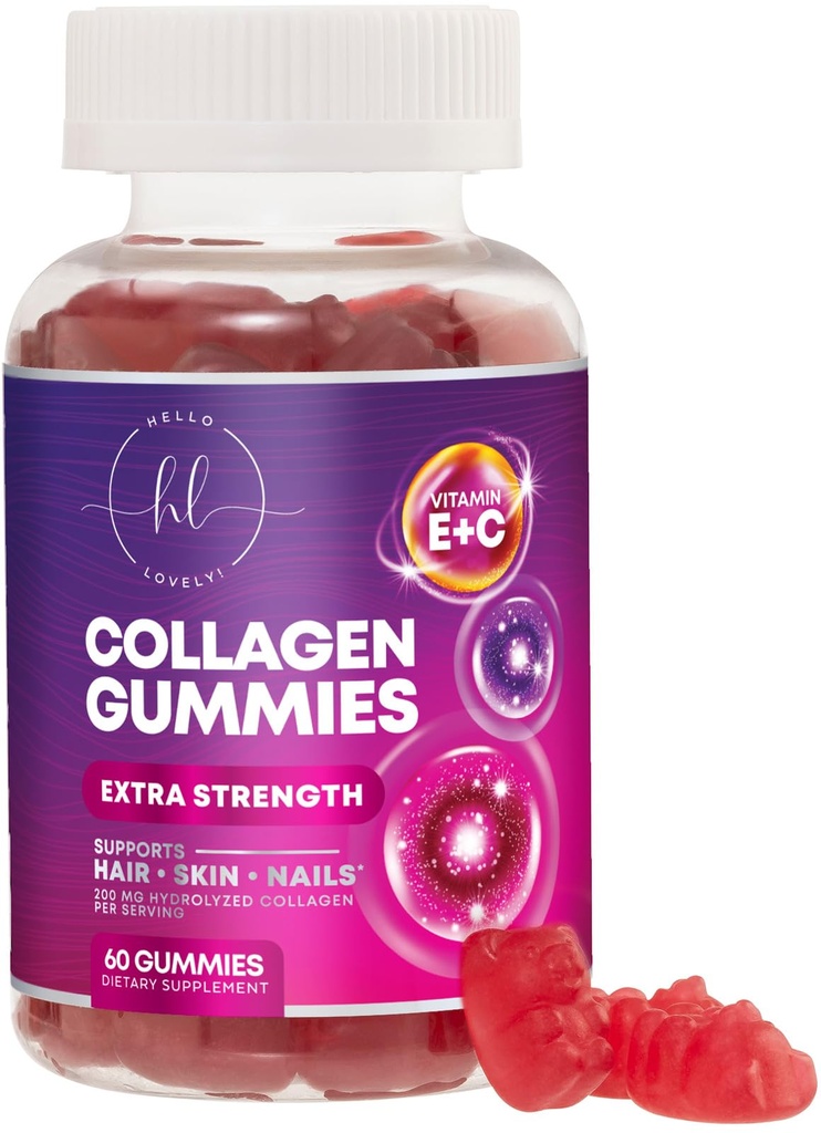 Collagen Nail Gummies with 2500 mcg Biotin - Hydrolyzed Protein Tip I & III Multi Collagen Supplement with Vitamin C & Çinko - Saç, Skin, Nails, Tasty Pomegranate Flavor - 60 Gummies
