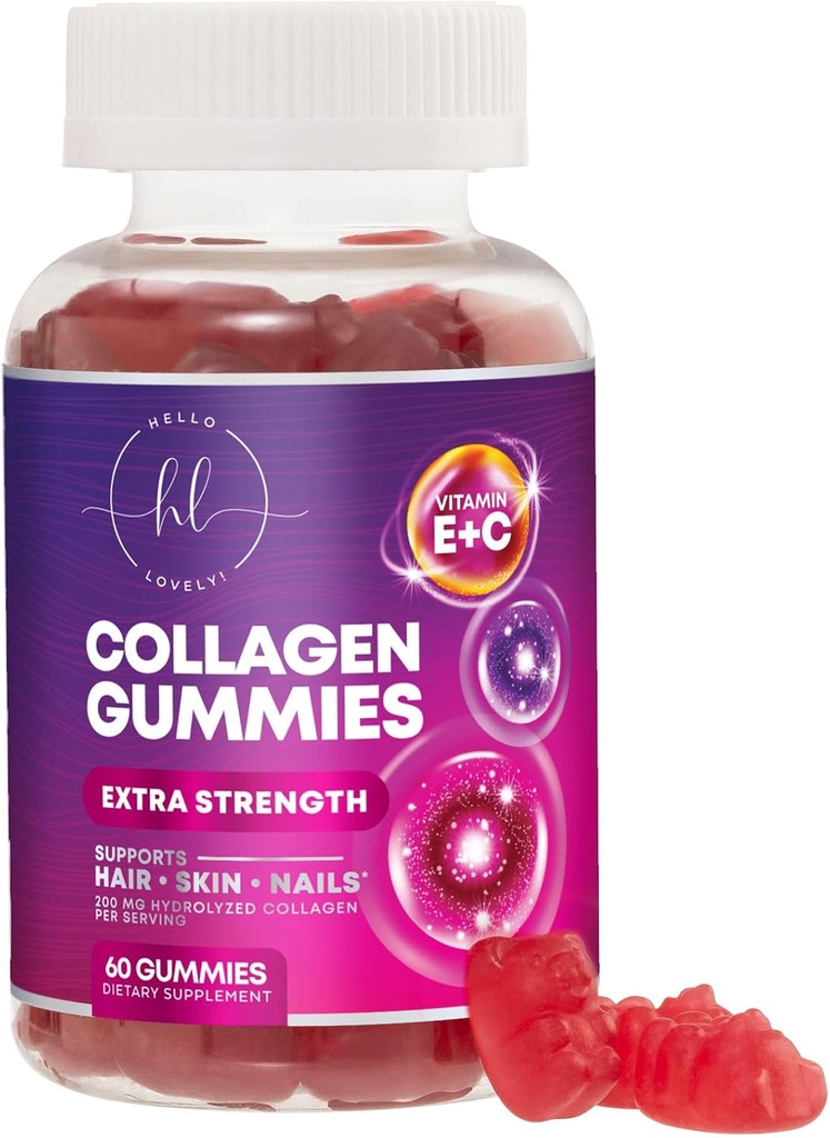 Collagen Nail Gummies with 2500 mcg Biotin - Hydrolyzed Protein Tip I & III Multi Collagen Supplement with Vitamin C & Çinko - Saç, Skin, Nails, Tasty Pomegranate Flavor - 60 Gummies