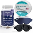 Sleep Sche: 3D Light Blocking Sleep Mask, Melatonin+ Hızlı Dissolve Melatonin Supplements 60 Capsules ve Magnezyum Body Butter for Tensed Legs & Dar Muscles, 4oz Cream Cream