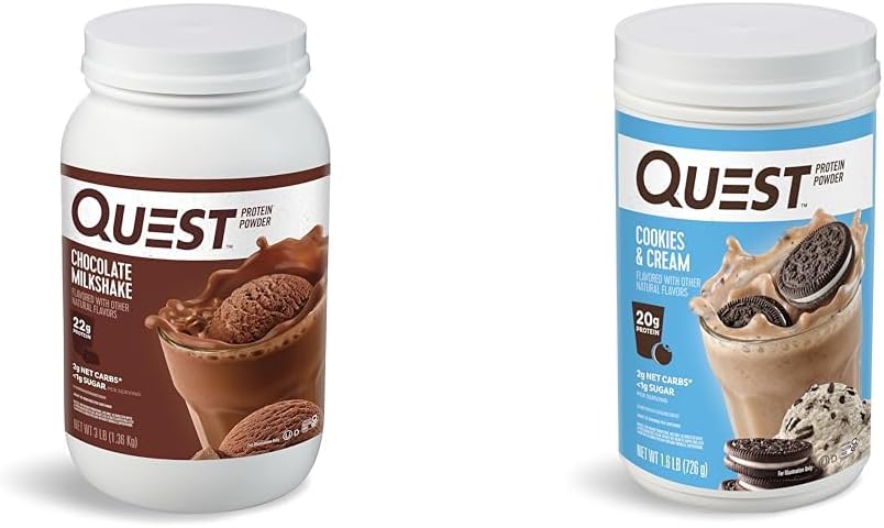 Quest Διατροφική σοκολάτα Milkshake πρωτεΐνη σκόνη, 22g πρωτεΐνη, 1g ζάχαρη, χαμηλή υδατάνθρακες, χωρίς γλουτένη, 3 Λίρες, 43 Σερβίρει & Cookies & Κρέμα πρωτεΐνη σκόνη; 20g πρωτεΐνη; 1g ζάχαρη; χαμηλή υδατάνθρακες; Χωρίς γλουτένη
