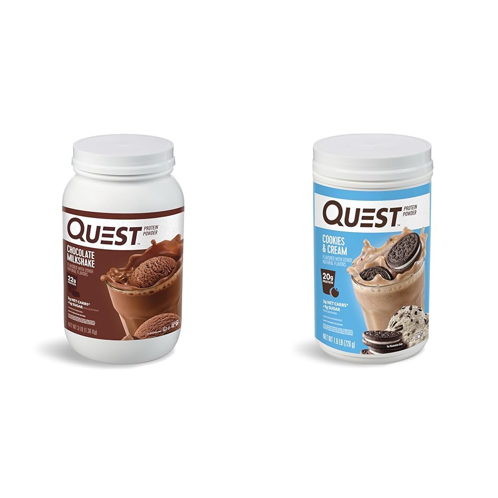 Quest Διατροφική σοκολάτα Milkshake πρωτεΐνη σκόνη, 22g πρωτεΐνη, 1g ζάχαρη, χαμηλή υδατάνθρακες, χωρίς γλουτένη, 3 Λίρες, 43 Σερβίρει & Cookies & Κρέμα πρωτεΐνη σκόνη; 20g πρωτεΐνη; 1g ζάχαρη; χαμηλή υδατάνθρακες; Χωρίς γλουτένη