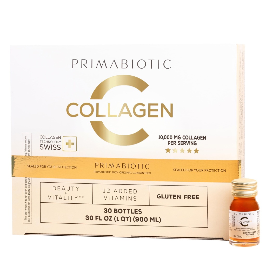 PRIMABIOTIC Liquid Collagen - High Collagen Content [10.000 Mg] Per Servis - Hydrolyzed Collagen ve 12 Vitamin - Gluten Free- 900 Ml - 30 Şişe x 30 Ml (1)