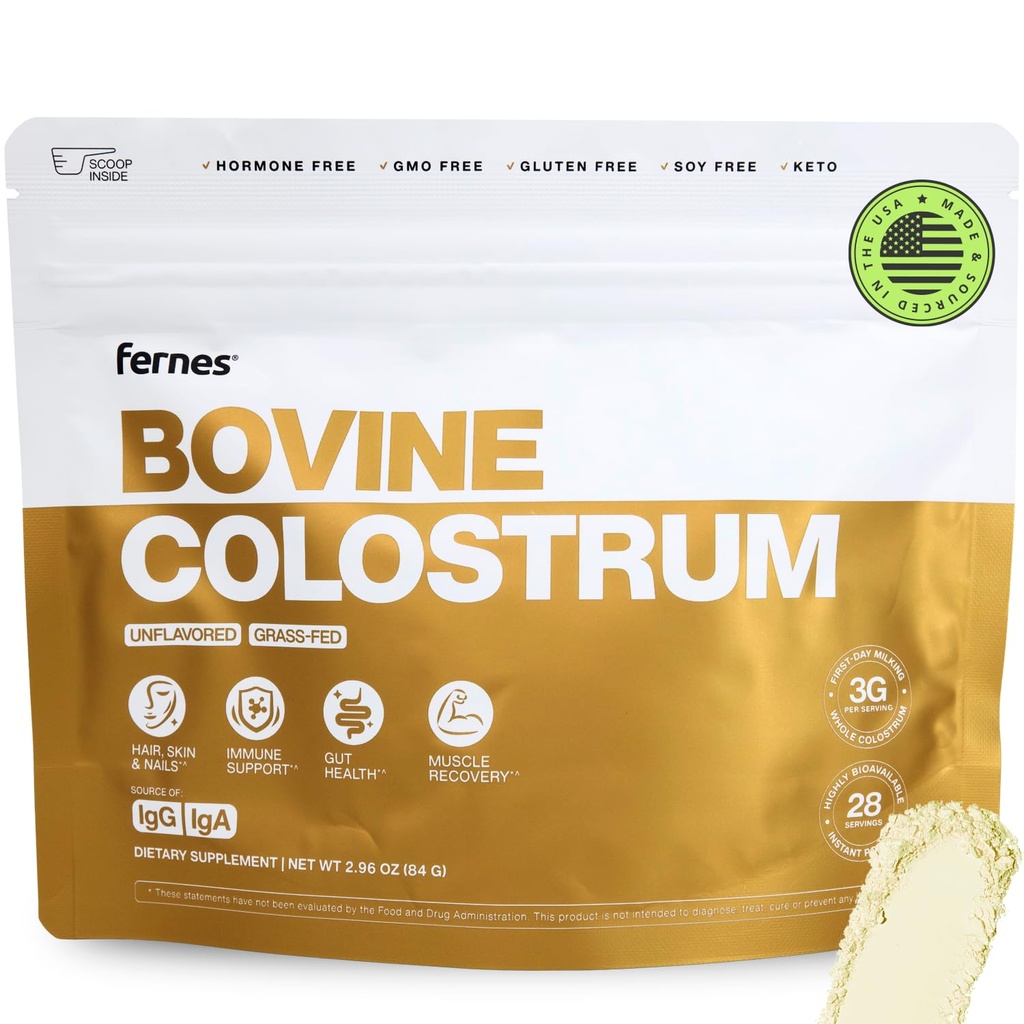 Grass Fed Whole Bovine Colostrum Powder for Women & Men – Πρώτη Ημέρα Άρμεγμα, Μη ΓΤΟ, Χωρίς Σόγια, Κέτο, Χωρίς Γλουτένη – 28 Μερίδες, 2.96 oz, Χωρίς γεύση, Κατασκευασμένο στις ΗΠΑ
