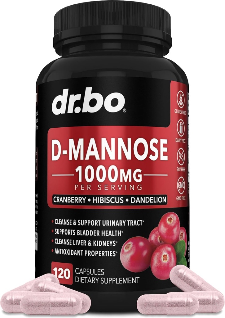 Kadınlar Pills için D Mannose Supplements - Natural D-Mannose 500 mg Capsules, Cranberry DMannose Pills 1000 mg Per Servis - Bladder Flush & Urinary Tract Cleanse Health Supplement - 120 Veg Capsules