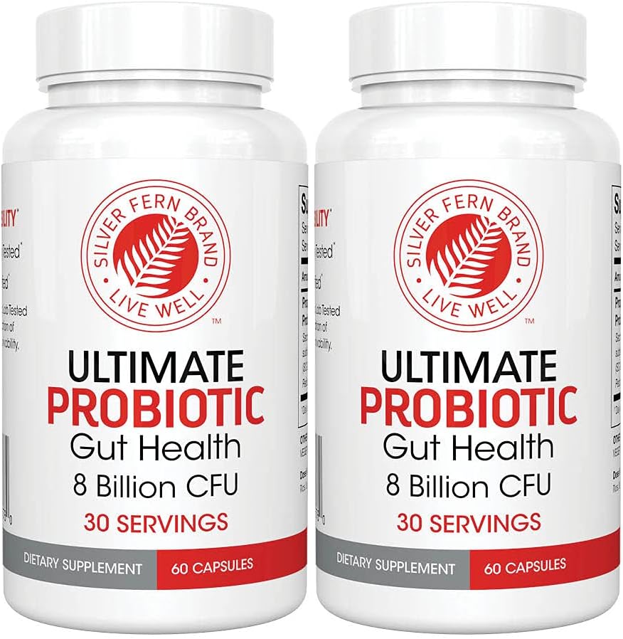 Silver Fern Ultimate Probiotic 2-Pack – Probiotics for Women & Men – 8 Billion CFU Spore-Forming Gut Health Supplement – DNA Verified, Vegan Probiotic, Shelf-Stable, High Survivability – 120 Capsules