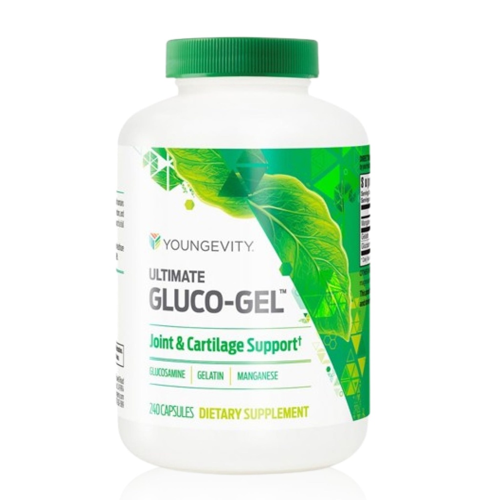 Youngevity Ultimate Gluco-Gel - Ortaklar için Tendons, Bones & Cartilage | Contains Glucosamine, Gelatin & Manganese | 240 Capsules | 1 Şişe