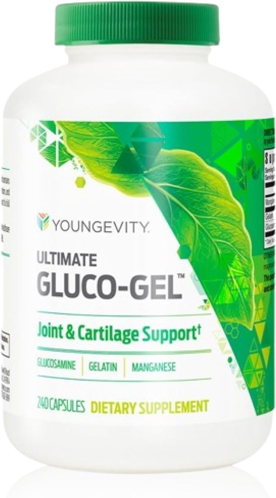 Youngevity Ultimate Gluco-Gel - Ortaklar için Tendons, Bones & Cartilage | Contains Glucosamine, Gelatin & Manganese | 240 Capsules | 1 Şişe