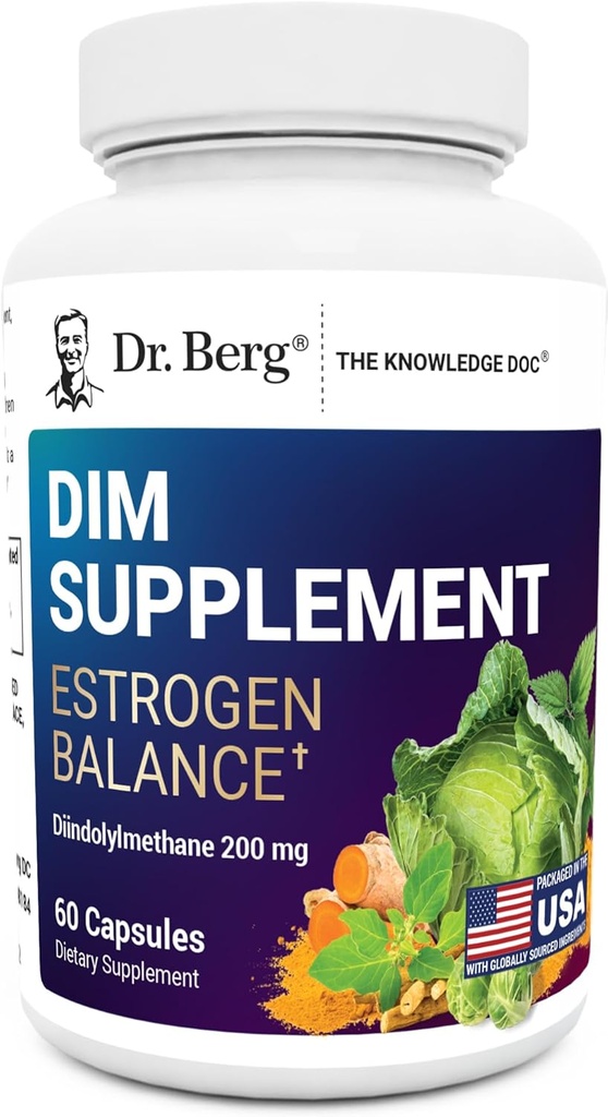 Dr. Berg DIM Supplement Estrogen Balance - The Original Estrogen Supplement for Women with Diindolylmethane for Menstrual Belirtiler & Menopause Relief & Black Pepper for Advancedd Abpole - 60 Capsules