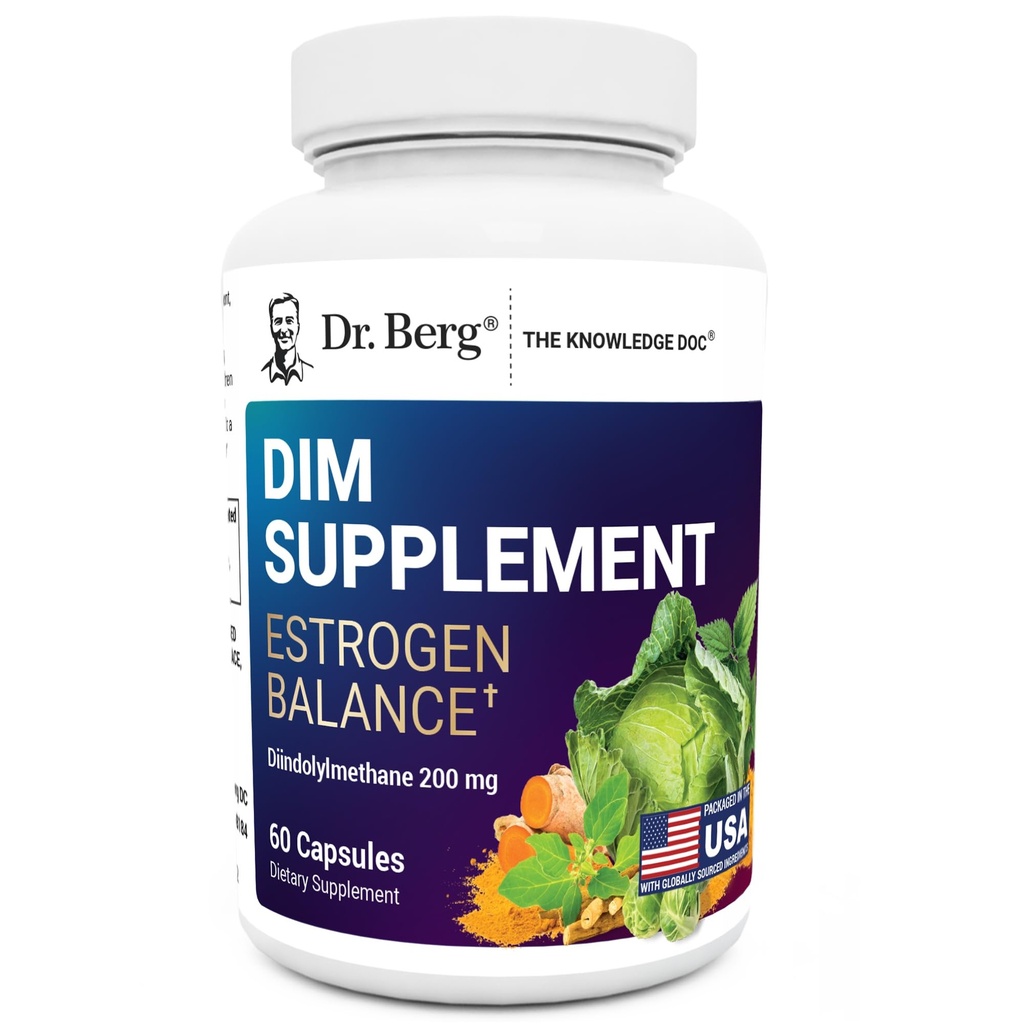 Dr. Berg DIM Supplement Estrogen Balance - The Original Estrogen Supplement for Women with Diindolylmethane for Menstrual Belirtiler & Menopause Relief & Black Pepper for Advancedd Abpole - 60 Capsules