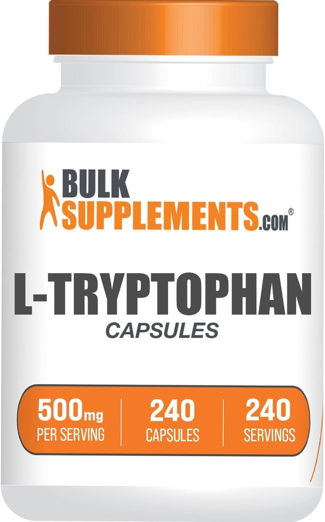 BulkSupplements.com L-Tryptophan Capsules - Tryptophan Supplement, L-Trptophan 500 mg - Amino Asit Supplement, Gluten Free - 1 Capsule per Service, 240 Capsules (Pack of 1)