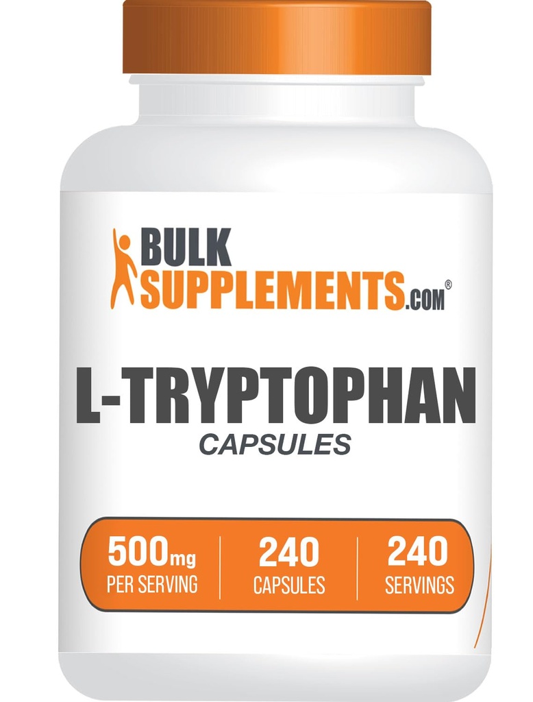 BulkSupplements.com L-Tryptophan Capsules - Tryptophan Supplement, L-Trptophan 500 mg - Amino Asit Supplement, Gluten Free - 1 Capsule per Service, 240 Capsules (Pack of 1)