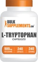 BulkSupplements.com L-Tryptophan Capsules - Tryptophan Supplement, L-Trptophan 500 mg - Amino Asit Supplement, Gluten Free - 1 Capsule per Service, 240 Capsules (Pack of 1)