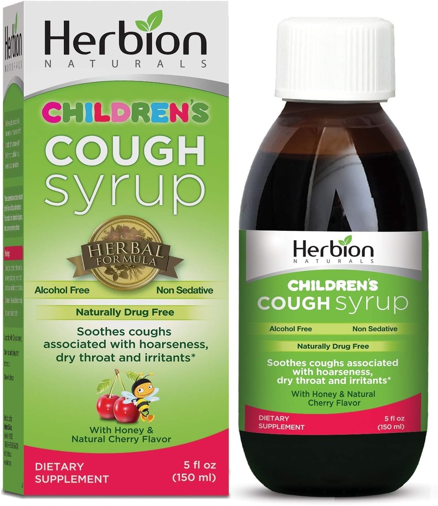 Herbion Naturals Cough Syrup for Children - 5fl oz - Doğal Honey & Cherry Flavor ile İyi Tasting Supplement.
