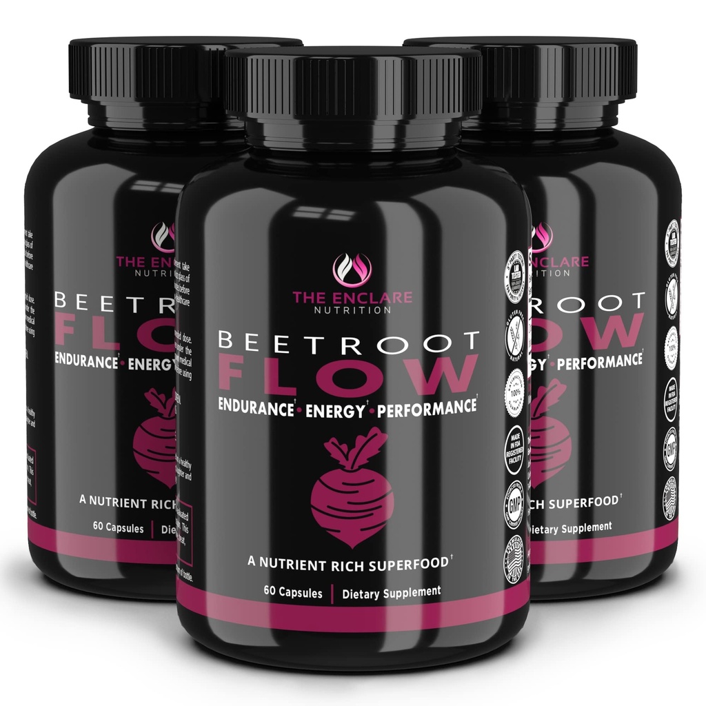 ENCLARE NUTRITION Beet Root Toz Capsules, Beetroot 1300 mg.Erkekler için Nitrik Çimento Supplements, Enerji, Beyin, Athletic Performans, Kalp Sağlığı GMO 180ct (3)