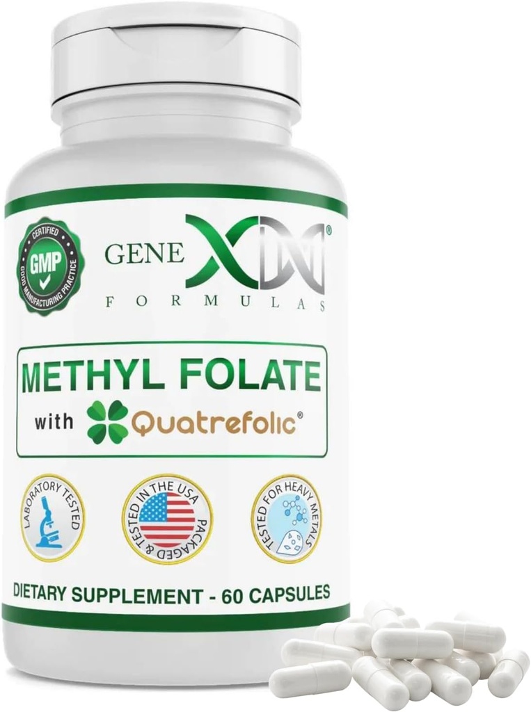 GENEX Metil Folate with Quatrefolic® 1360 mcg DFE (60 Capsules) Bio-Active Form of Folate - 5-Methyltetrahidrfolate | Vegan, Gluten Free, Non-GMO (60 Day Supply)