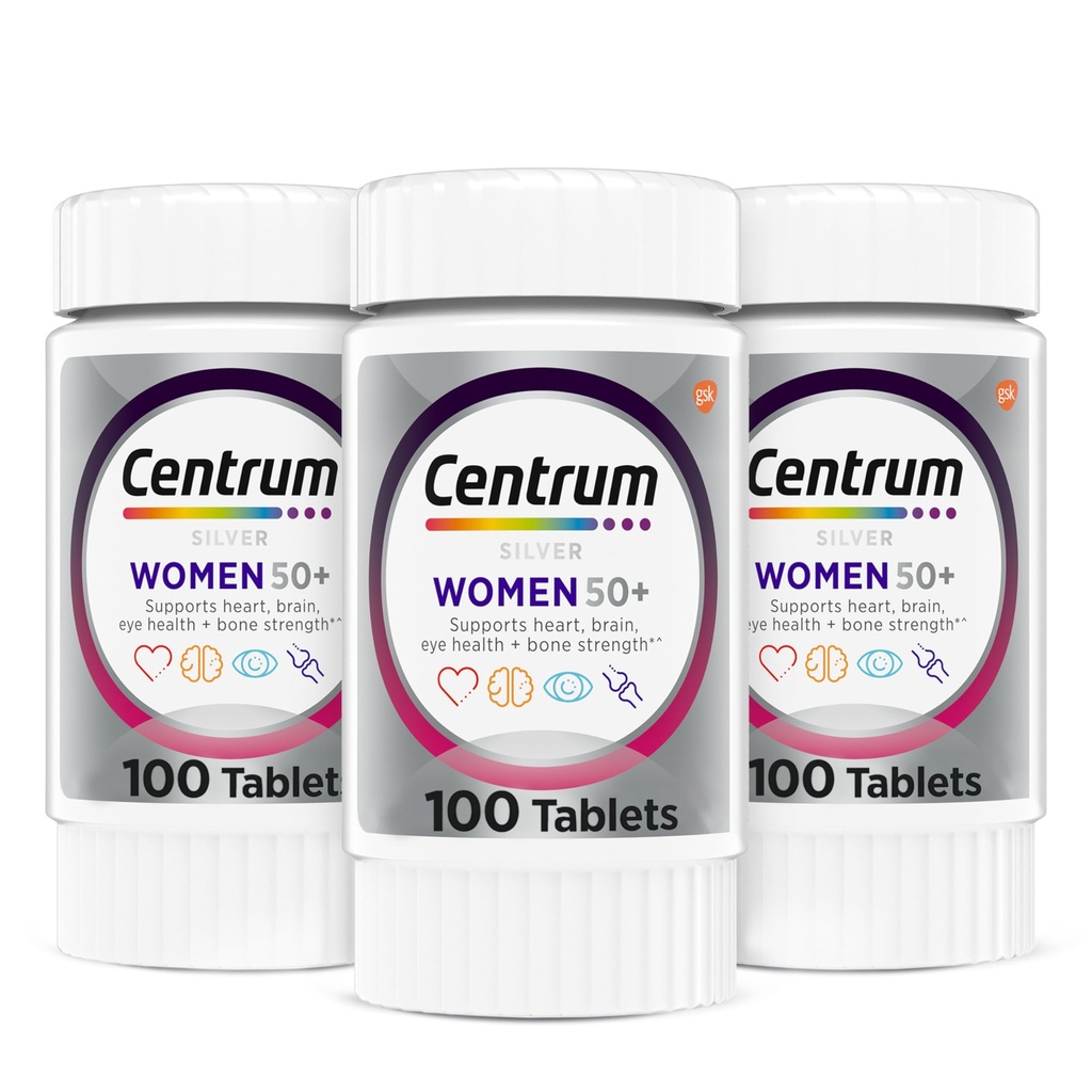 Centrum Silver Women's Multivitamin for Women 50 Plus, Multivitamin/Multimineral Supplement with Vitamin D3, B Vitaminleri, Kalsiyum ve Antioksis, Gluten Free, Non-GMO Malzemeler - 300 Count