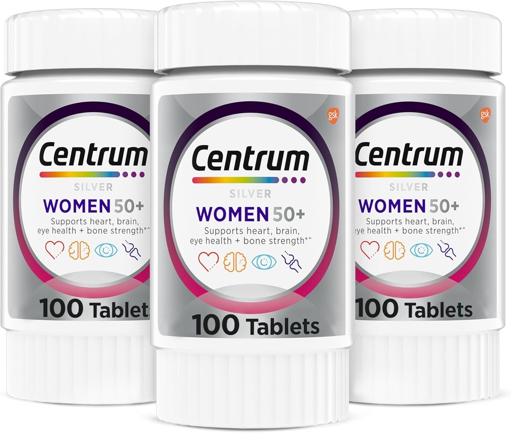 Centrum Silver Women's Multivitamin for Women 50 Plus, Multivitamin/Multimineral Supplement with Vitamin D3, B Vitaminleri, Kalsiyum ve Antioksis, Gluten Free, Non-GMO Malzemeler - 300 Count