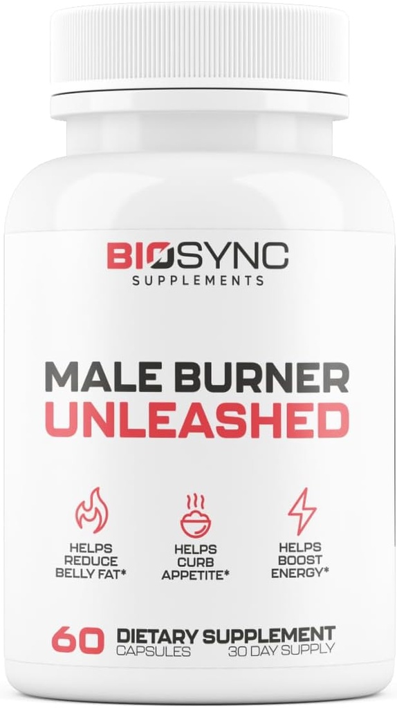 BioSync - Erkek Burner UNLEASHED | Erkekler Kilo Kayıp Pilleri | Appetite Suppressant, Carb Blocker, Enerji ATM | 6 Ultra Dosed Güçlü Malzemeler | Güvenli 3rd Parti Test Edildi - 60 Capsules