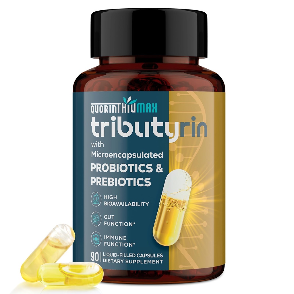 Gut & Immune 800 mg için Tributyrin Supplement | Microencapsated Probiyotiks & Prebiyotiks - Advanced Liquid-Filled Tributyrin Complex, Gluten Free, 90 Capsules