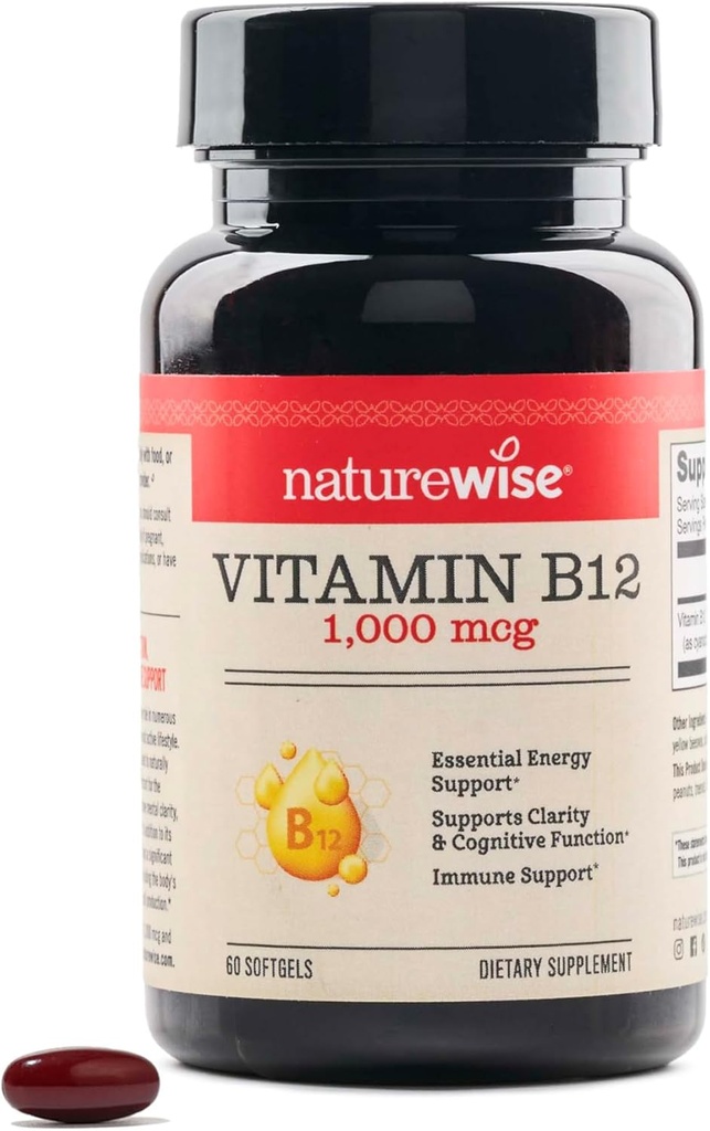 NatureWise Vitamin B12 1000 mcg - Συμπλήρωμα διατροφής για την υποστήριξη του μεταβολισμού της ενέργειας, της διανοητικής καθαρότητας, της υγείας του νευρικού συστήματος - Easy-to-Swallow, Soy & Gluten-free, Non-GMO - 60 Softgels[60-Day Supply]
