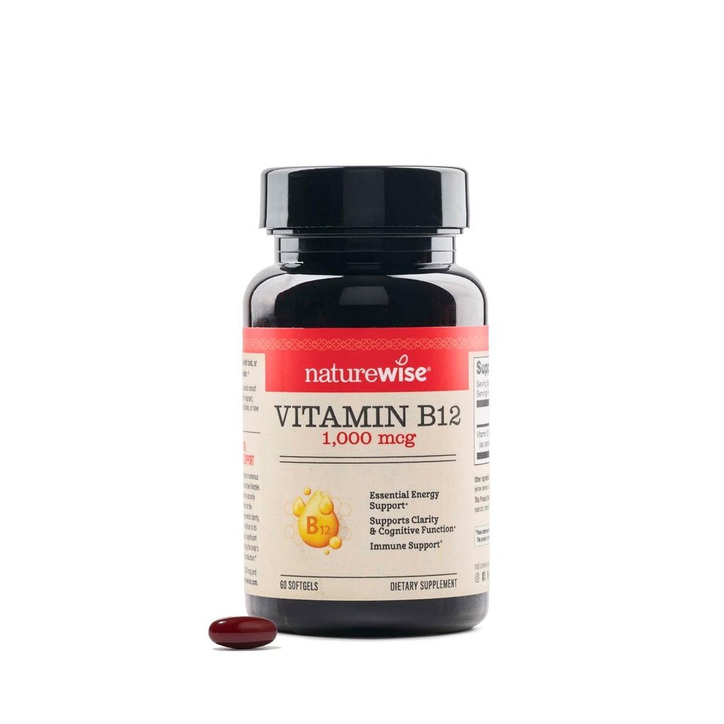 NatureWise Vitamin B12 1000 mcg - Dietary Supplement for Supporting Energy Metabolism, Mental Clarity, Nervous System Health - Easy-to-Swallow, Soy & Gluten-Free, Non-GMO - 60 Softgels[60-Day Supply]