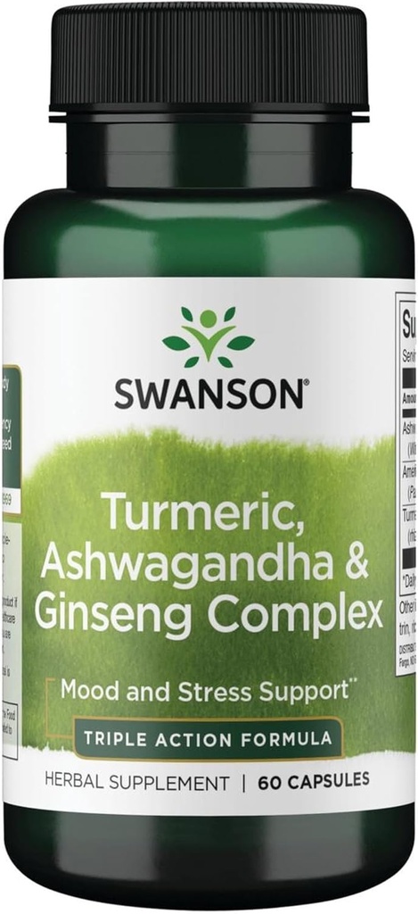 Swanson Full Spectrum Turmeric Ashwagandha & Ginseng Kompleks 60 Capsules