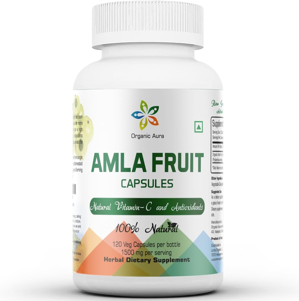 Amla Capsules 1500 mg -120 Veg Capsules. Çiğ ve Saf Doğal Vitamin C, Doğal Olarak Immunity, Skin Glow, Energy & Abundant Antioksis. Tüm Yeşil Gıda Beslenmesi. GMO-Gluten Free.