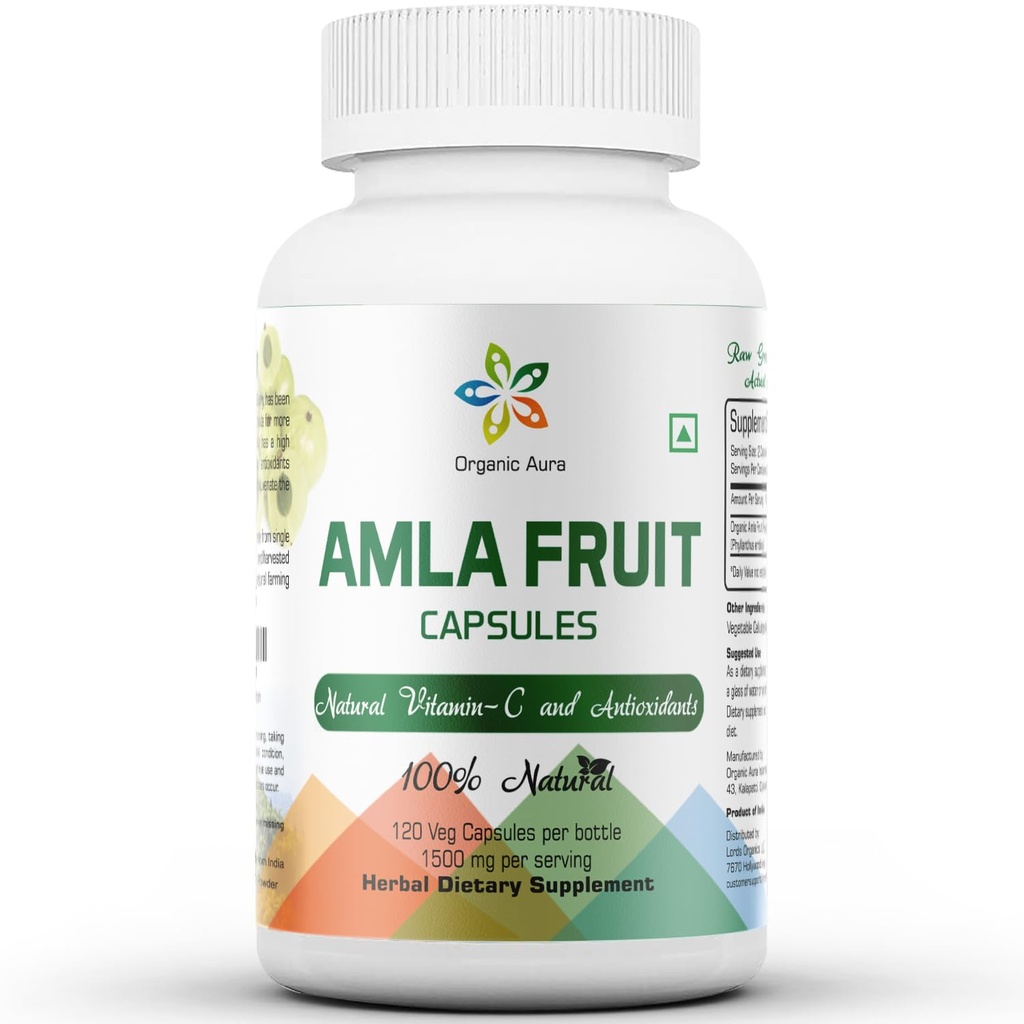 Amla Capsules 1500 mg -120 Veg Capsules. Çiğ ve Saf Doğal Vitamin C, Doğal Olarak Immunity, Skin Glow, Energy & Abundant Antioksis. Tüm Yeşil Gıda Beslenmesi. GMO-Gluten Free.
