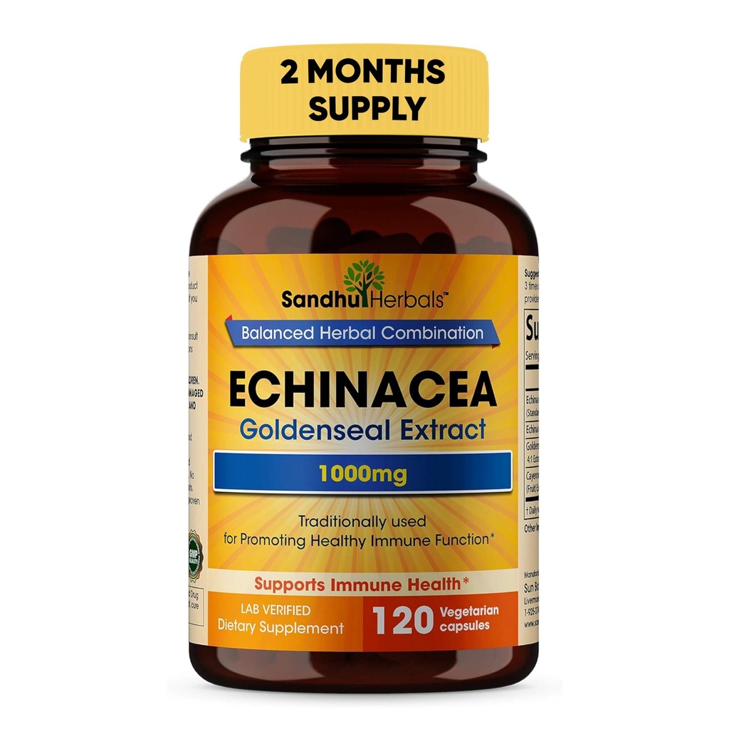 SANDHUHERBALS Sandhu Herbals Echinacea Goldenseal 1000 Mg 120 Κάψουλες 