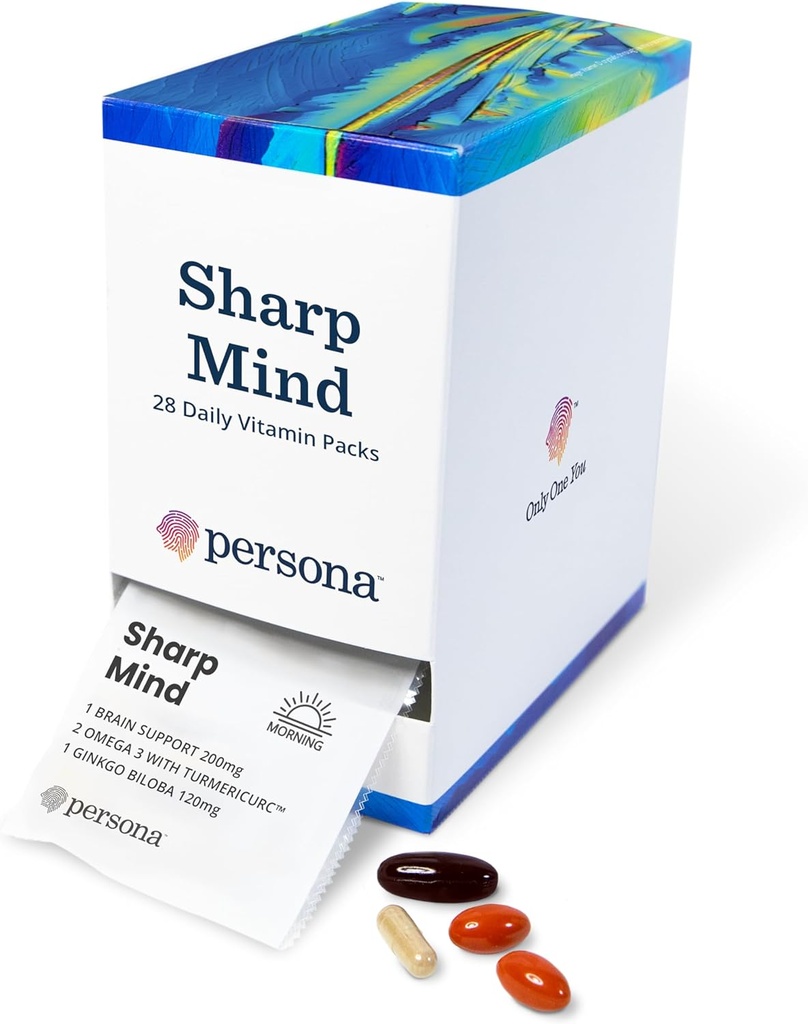 Persona Διατροφή Sharp Mind Vitamin Pack για ψυχική σαφήνεια & εστίαση (28 Pack) – Περιλαμβάνει Ginkgo Biloba, Ωμέγα 3 με Turmeric & Brain Υποστήριξη Blend