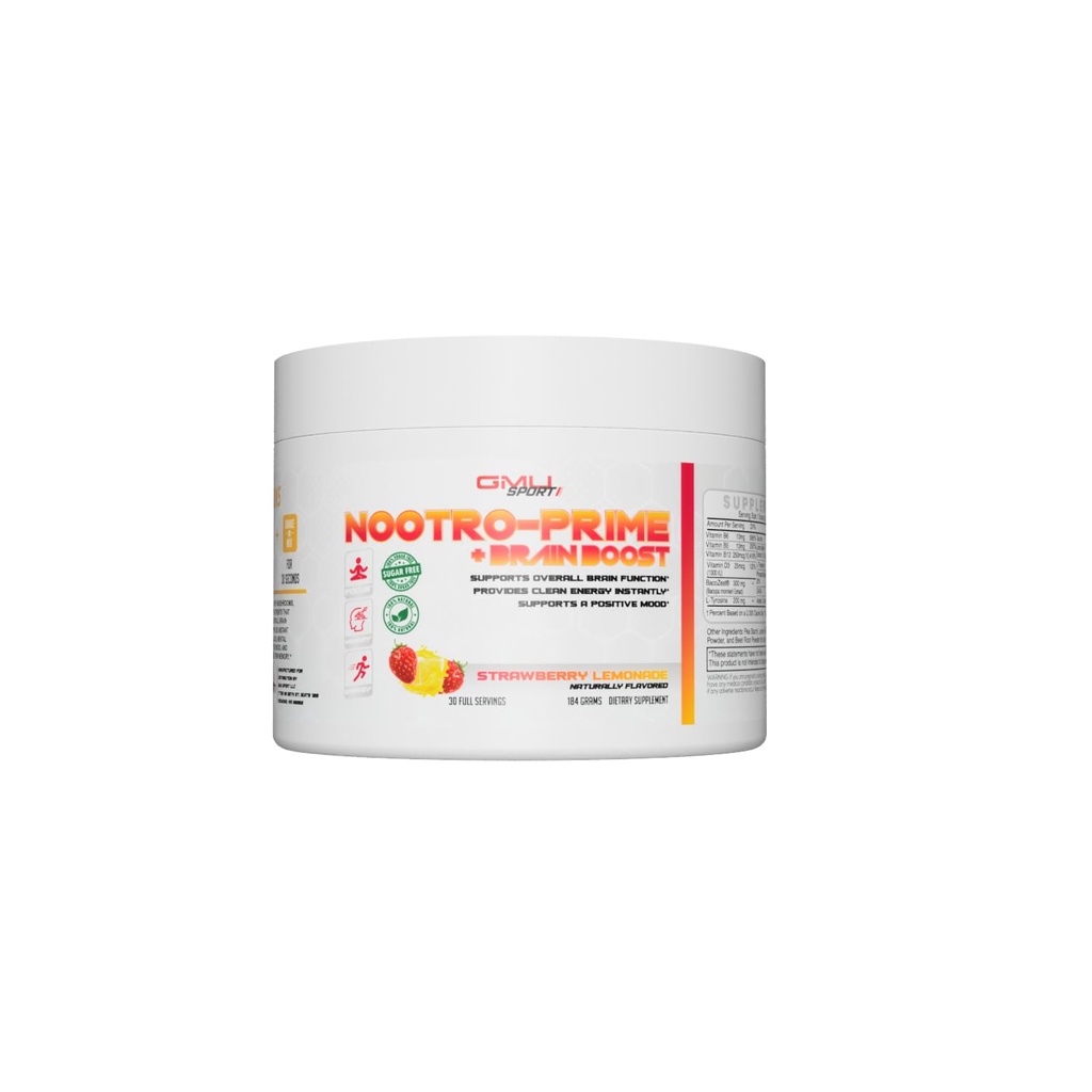 Nootro-Prime Brain Boost - Focus Brain Supplement - Mushroom Supplement Powder with Alpha GPC, Nootropic Brain Supplements for Memory and Focus with Lions Mane, 30 Servings, Λεμονάδα Φράουλα