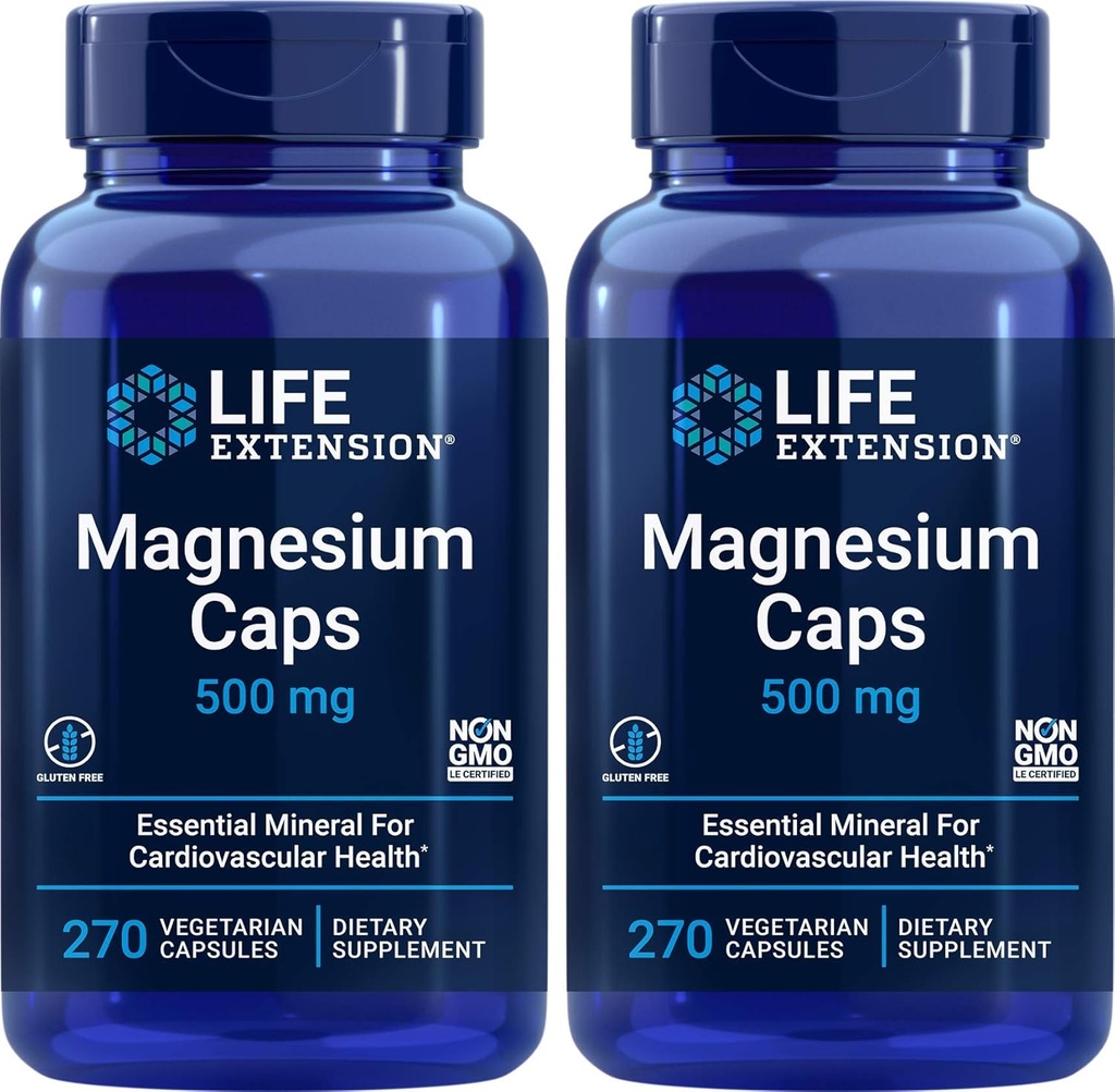 Life Extension Magnezyum Caps 500 mg, 270 Capsules (Pack of 2) - Vegan, Non-GMO, Mag Complex Supplement w/Oxide, Citrate, Succinate