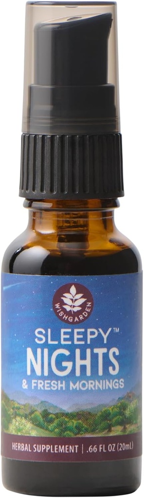 WishGarden Herbs Sleepy Nights & Fresh Mornings - Όλα-Φυσικά βοήθημα ύπνου Βάμμα, Βιολογικό συμπλήρωμα ύπνου w/passionflower, λυκίσκος & Scullcap, Υποστηρίζει τον βαθύ ύπνο & υγιείς κύκλους ύπνου, .66oz